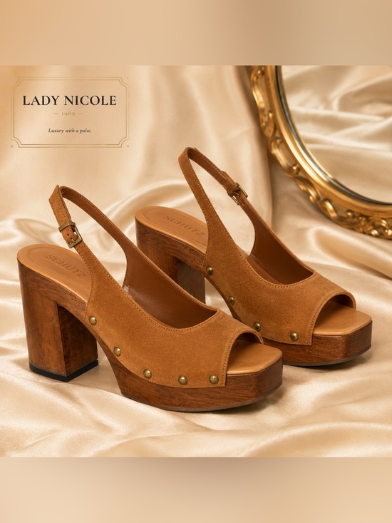 SCHUTZ Shoes - Schutz Rose Sling Brown Suede Studded Platform Sandals Size 9.5 NWOB